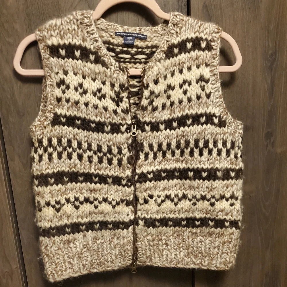 Vintage Ralph Lauren Hand Knit Sweater Vest Wool Ski Native American Cohican M - Picture 4 of 8
